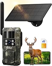 Xega 4G LTE Wildlife Camera with SIM Card, Without WLAN Solar Wildlife Camera with Mobile Phone Transmission App, PIR Motion Sensor, 950 nm No-Glow Infrared Night Vision Camera, 7800 mAh Battery, 0.2