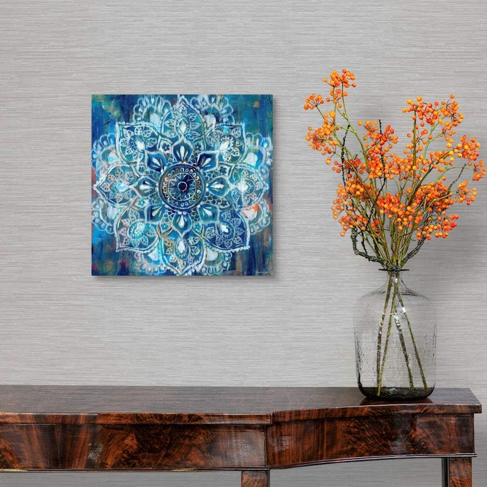 CANVAS ON DEMAND Mandala in Blue II Canvas Wall Art Print by Danhui Nai, Bohemian, Contemporary, Traditional, Abstract, Home Decor, Geometric, Modern Abstract, Artwork,12" x12in