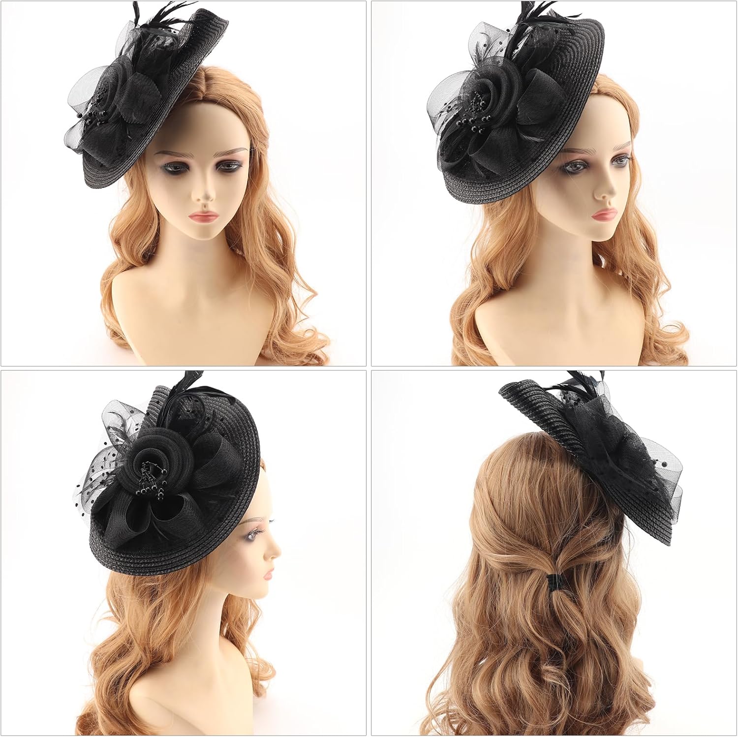 DRESHOW Fascinators Hat Flower Mesh Feathers Hat with a Headband and a Clip 7.9" Tea Party Headwear for Women - Image 4