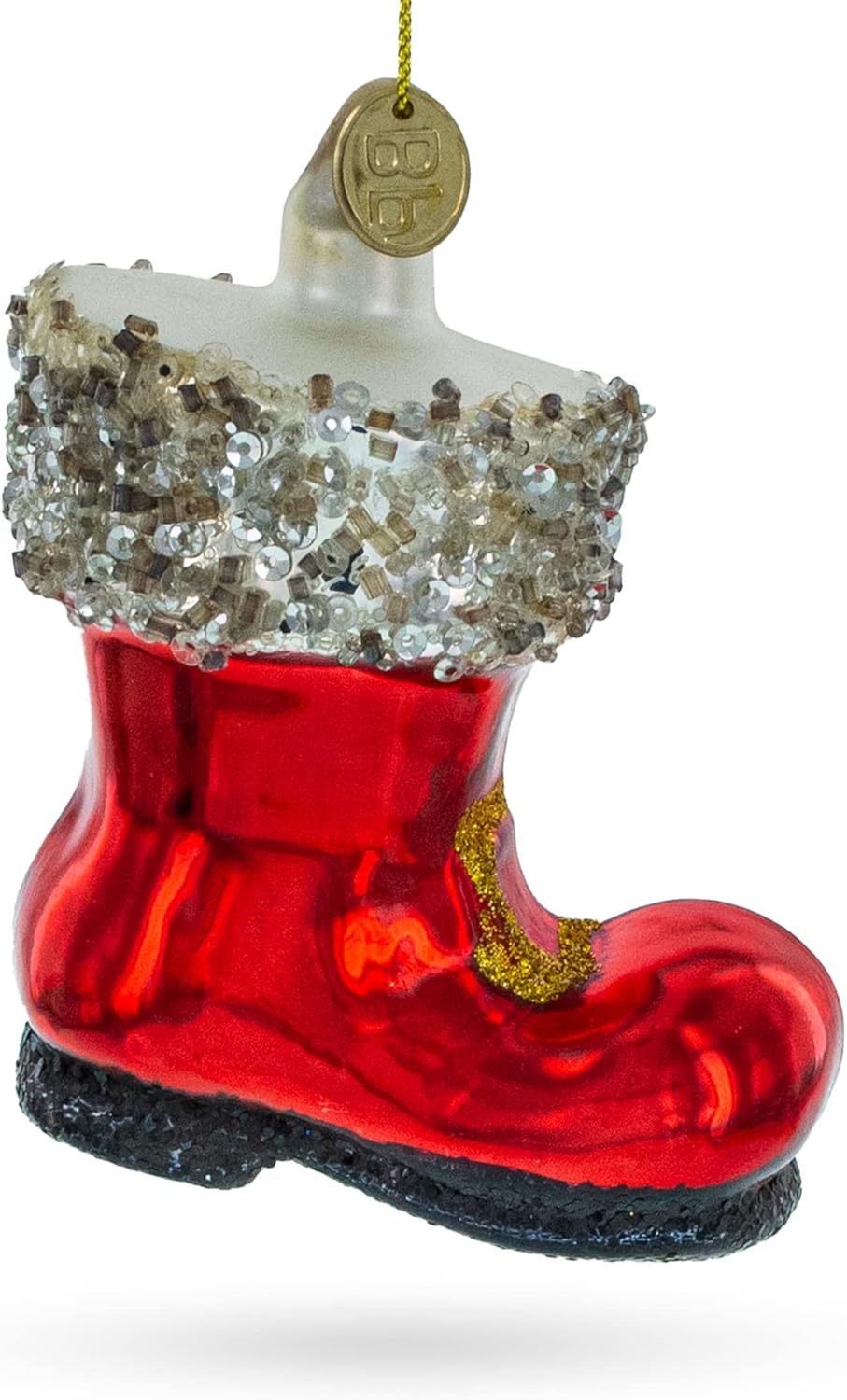 Festive Santa Boot Blown Glass Christmas Ornament - Image 7