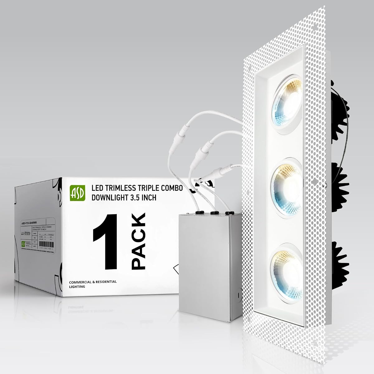 ASD 3/4 Inch LED Recessed Lights 3-Heads Adjustable, Trimless Recessed Lighting