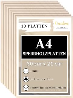 Creative Deco 10 x A4 Sperrholzplatte 3mm | 300 x 210 mm | Birkensperrholz