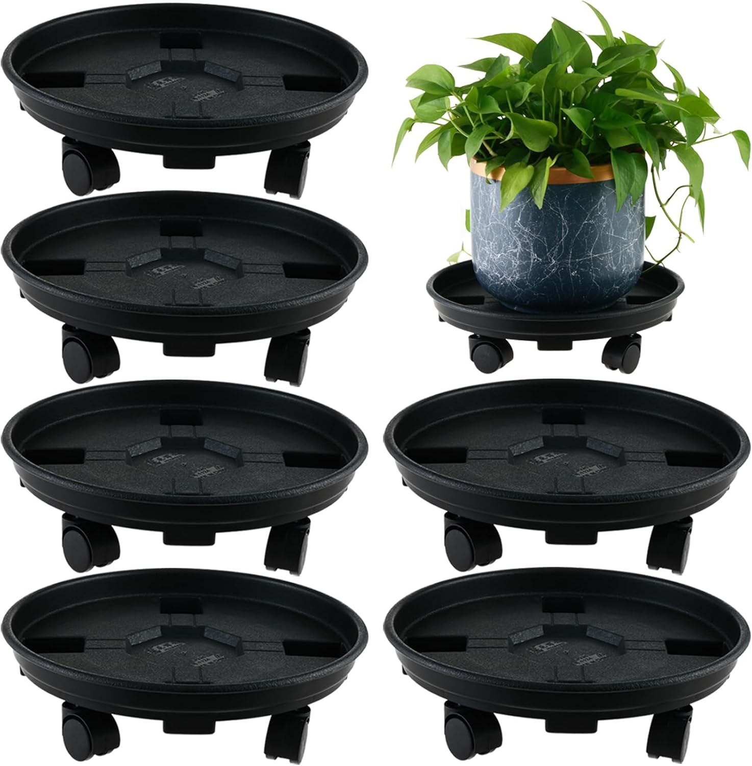 KvyusFlourish 6 Packs 13” Large Plant Caddy with Wheels Plant Saucers on Wheels