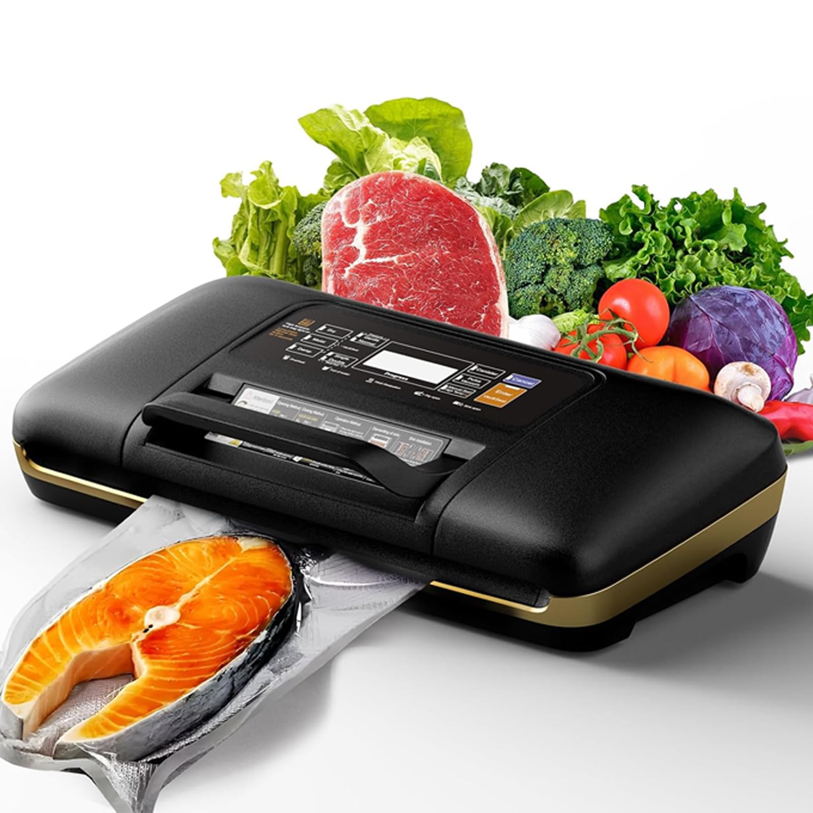 Máquina selladora al vacío para alimentos, multifuncional con pantalla LED, cortador integrado, almacenamiento de bolsas, fácil limpieza, fuerte succión para alimentos secos y húmedos