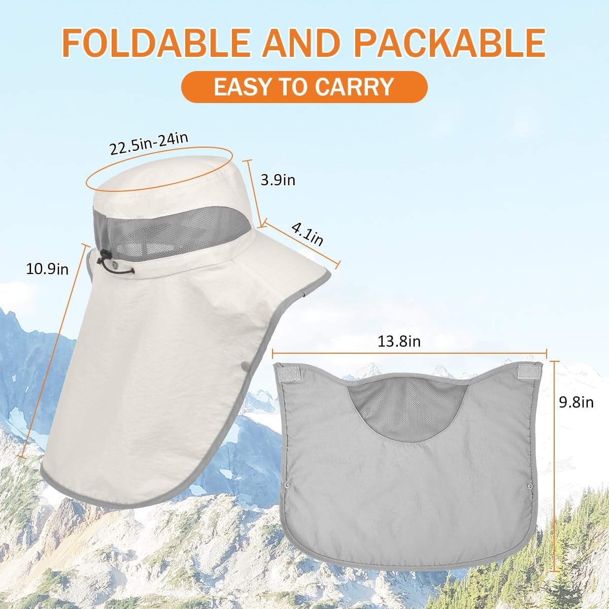 Men&Women Wide Brim Fishing Ponytail Sun Hat with Removable Face and Neck Flap UPF 50+ UV Protection Safari Cap - Image 5