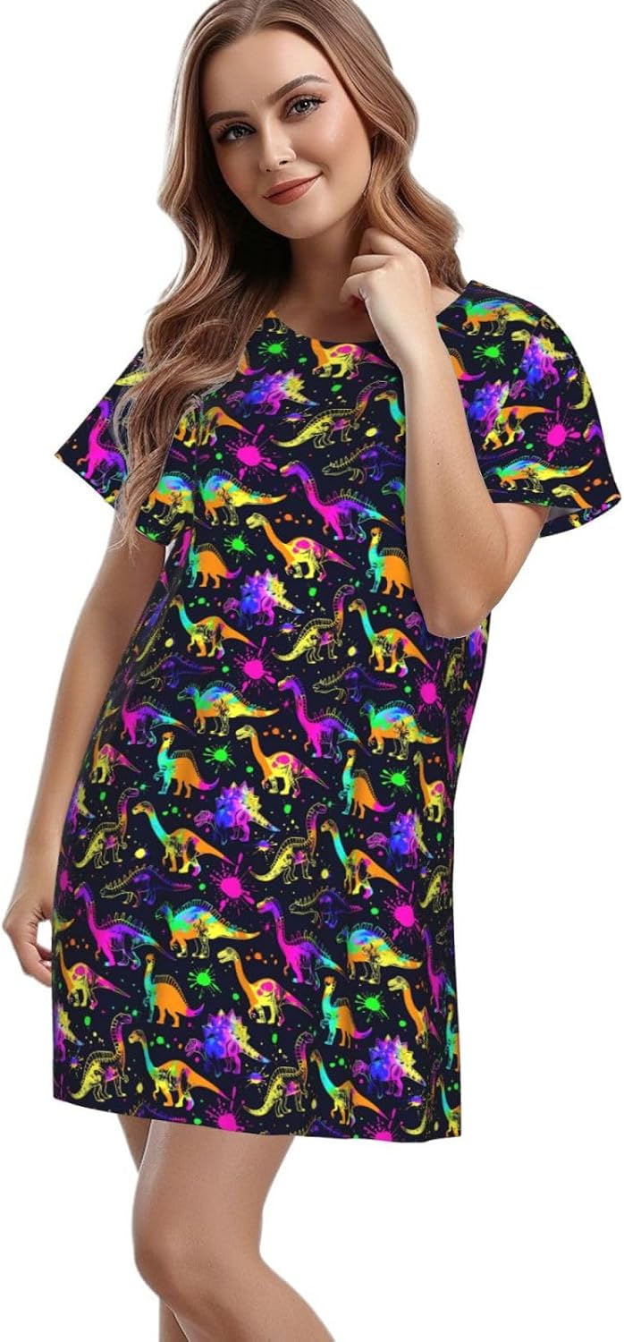Nightgowns for Women - Short Sleeve Sleepshirts Ladies Chemise Sleep Dress Casual Print Tshirt Sleepwear