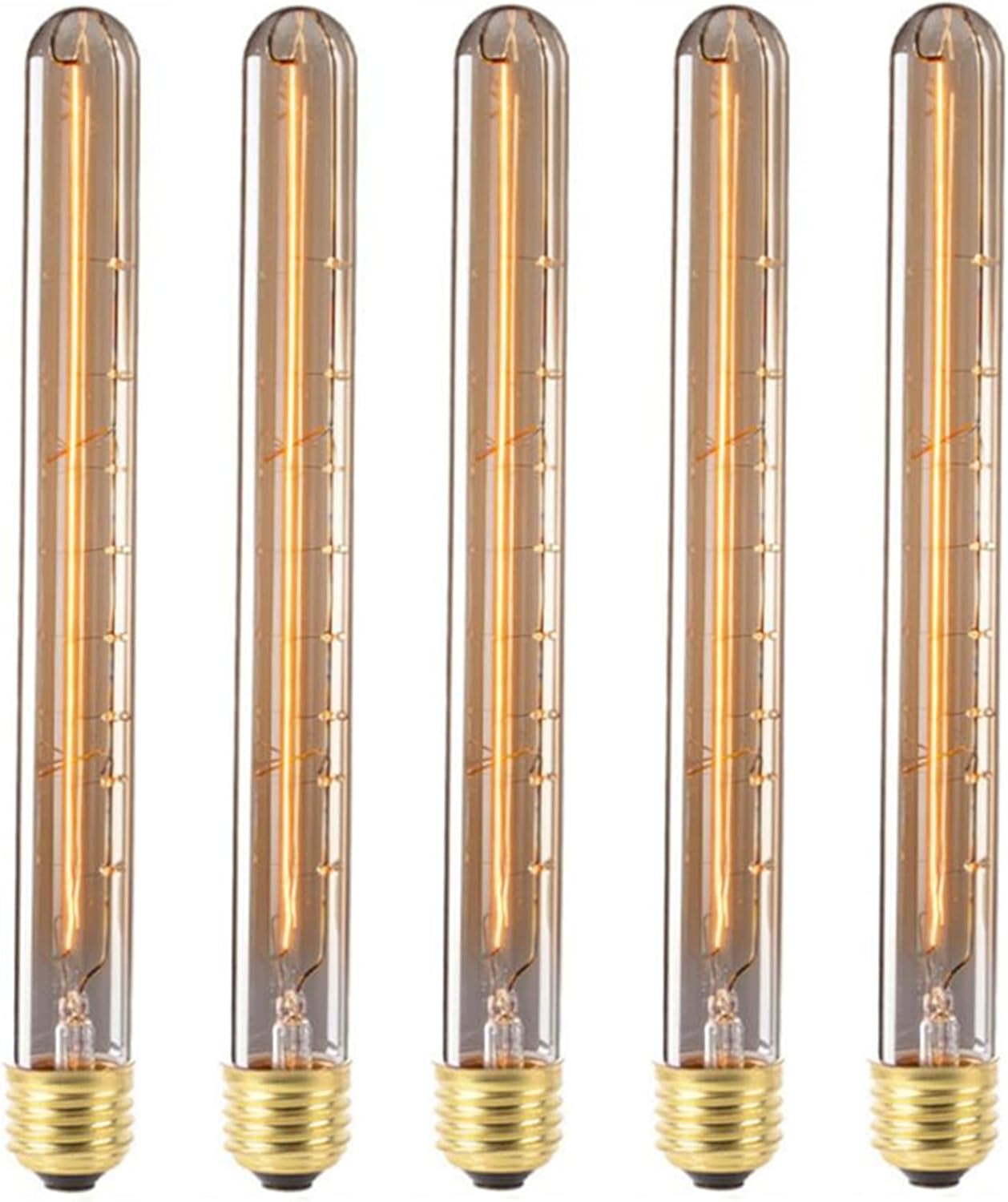 T300 60W Incandescent Bulbs 60 Watt Tubular Vintage Edison Light T300 Long Tube Vintage Edison Bulb Antique Decorative Lightbulbs,E26/E27 Medium Base,Amber Glass,Warm White 2700K,5 Pack