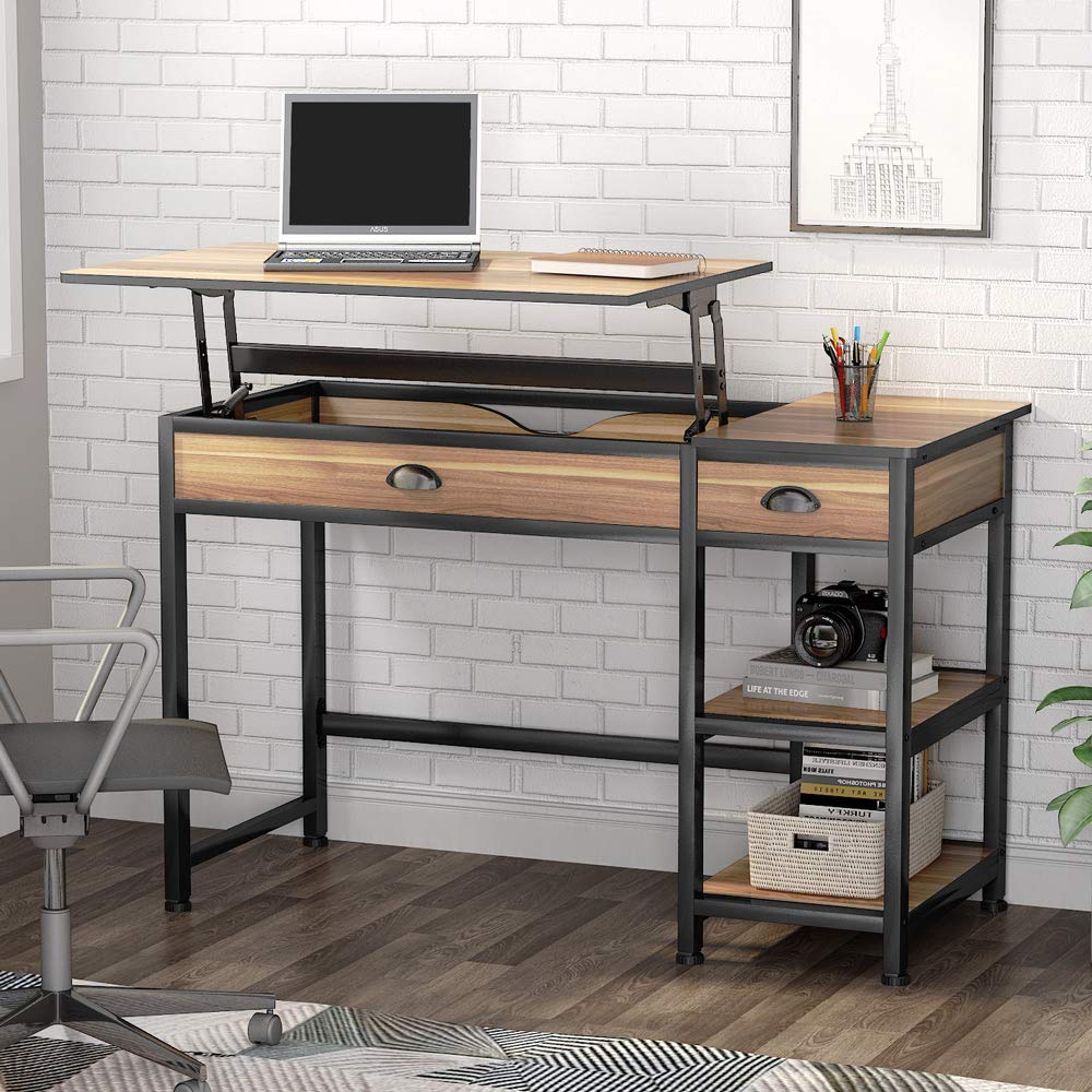 Tribesigns Rustic Lift Top Computer Desk with Drawers, 47 inch Writing