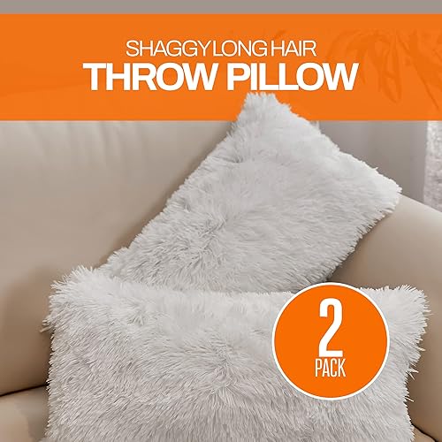 Miniatura 3 de Cheer Collection Juego de 2 almohadas de pelo largo lanudo  Almohadas de pelo sintético súper suaves y afelpadas  12 x 20 pulgadas color blanco
