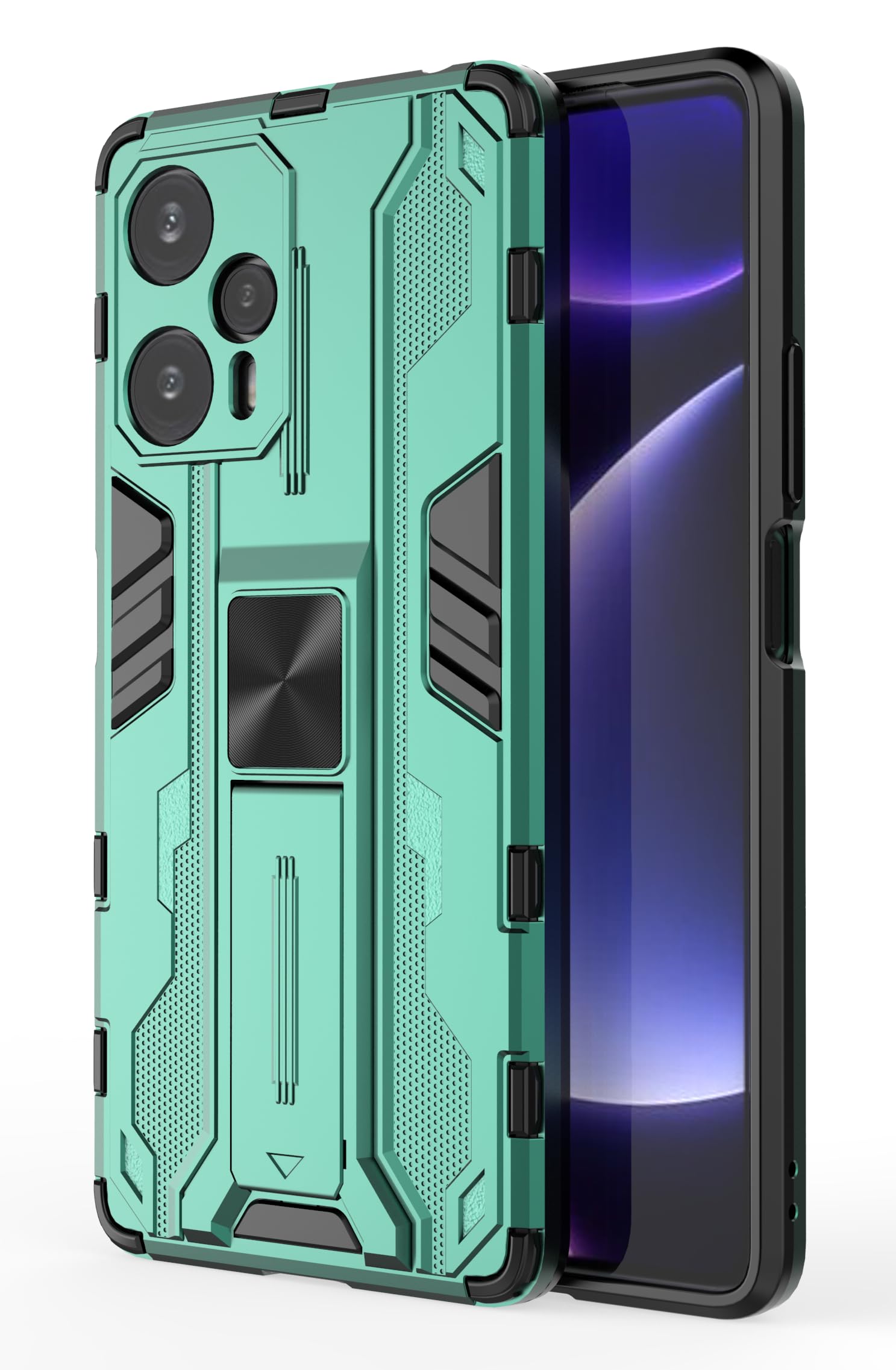 SORAKA Case for Xiaomi Poco F5 with Stand Heavy Duty Protection Case for Xiaomi Poco F5 Case with Metal Plate for Magnetic Car Mount Silm Fit Case Green