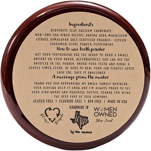 Miniatura 2 de Polvo dental remineralizante vegano orgánico sin flúor, fórmula regular, sabor a canela y clavo, tamaño de valor para 6 meses de suministro