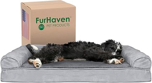 Furhaven Pet  Sofá de felpa ortopédica para perro, cama con forma de L, tumbona ergonómica con contorno de cuna, cama para perros y gatos, varios