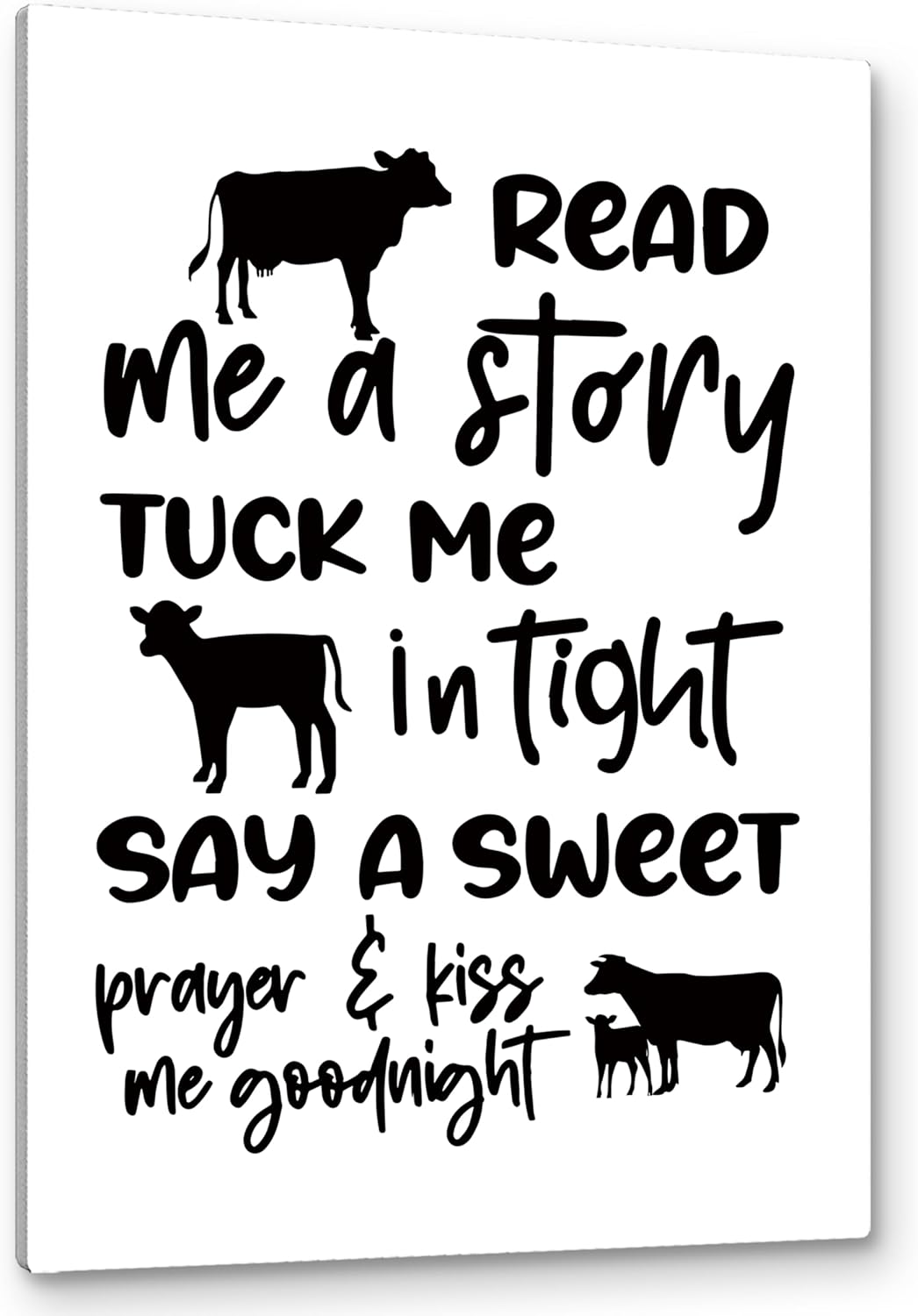 PHAMTE Cow Nursery Decor, Cow Wall Decor- Read Me a Story Tuck Me In Tight, Farm Nursery Decor, Farm Animal Cow Poster Print Framed Canvas Painting For Kids Bedroom Nursery Home Decor(16x24 Inch) White2 24L" x 16W"