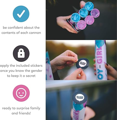 Miniatura 10 de TUR Party Supplies - (2, rosa) Cañones lanzadores de polvo para revelación de género del bebé niño o niña  100% biodegradables, sin desorden  12