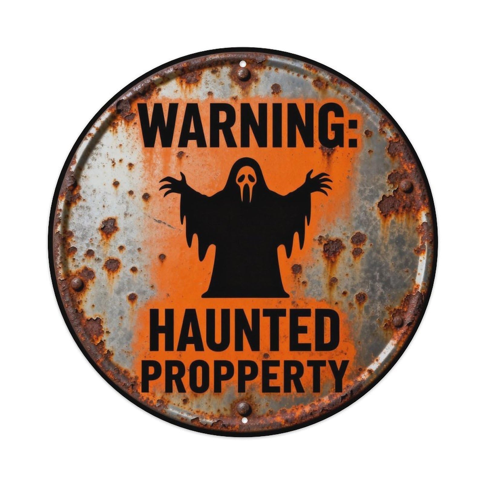 Warning Haunted Property Metal Tin Sign Plaque