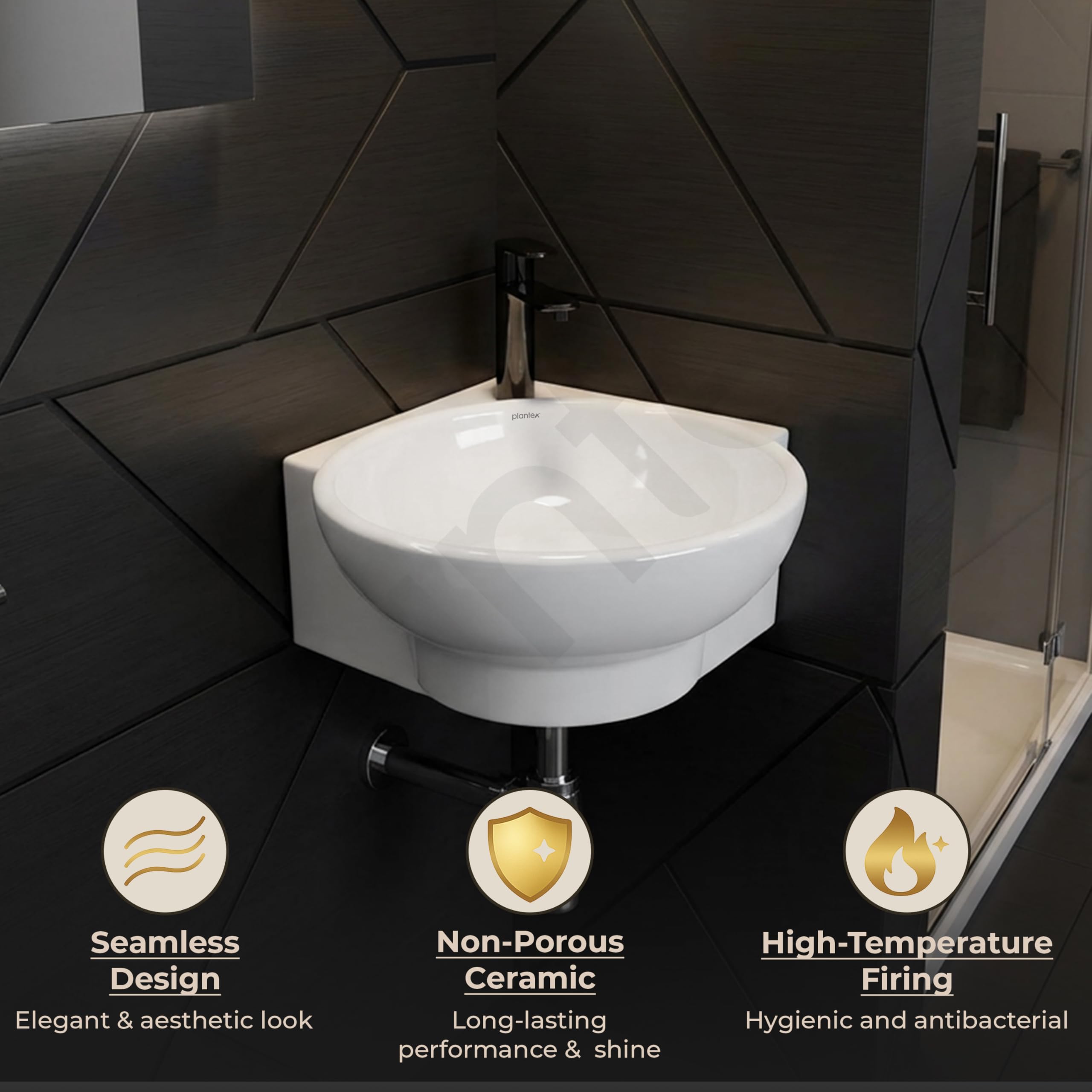 Plantex Lily Ceramic Corner Basin - White -7 Plantex Lily Ceramic Corner Basin - White -7
