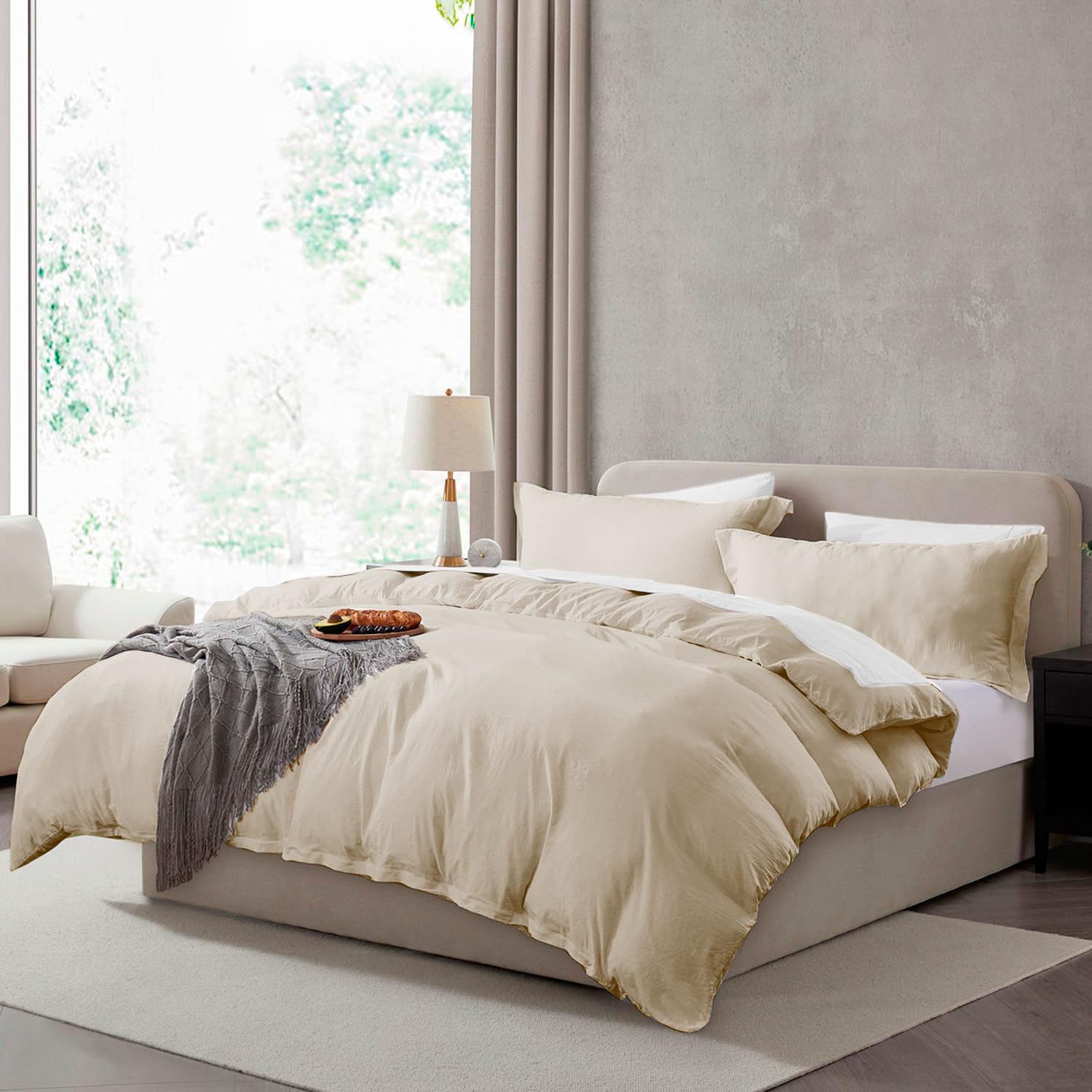 Hearth & Harbor Twin Duvet Cover Set - Twin/Twin XL Soft Prewashed Beige Cream Duvet Cover, 2 Piece Set with Zipper Closure, 1 Duvet Cover 68x90 inches and 1 Pillow Sham