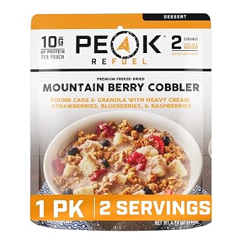 Peak Refuel Mountain Berry Cobbler | Real Ingredients | Ready in Minutes | Just Add Water | Premium Freeze Dried Backpacking & Camping Food | 2 Servings | Ideal MRE Survival Meal or Dessert