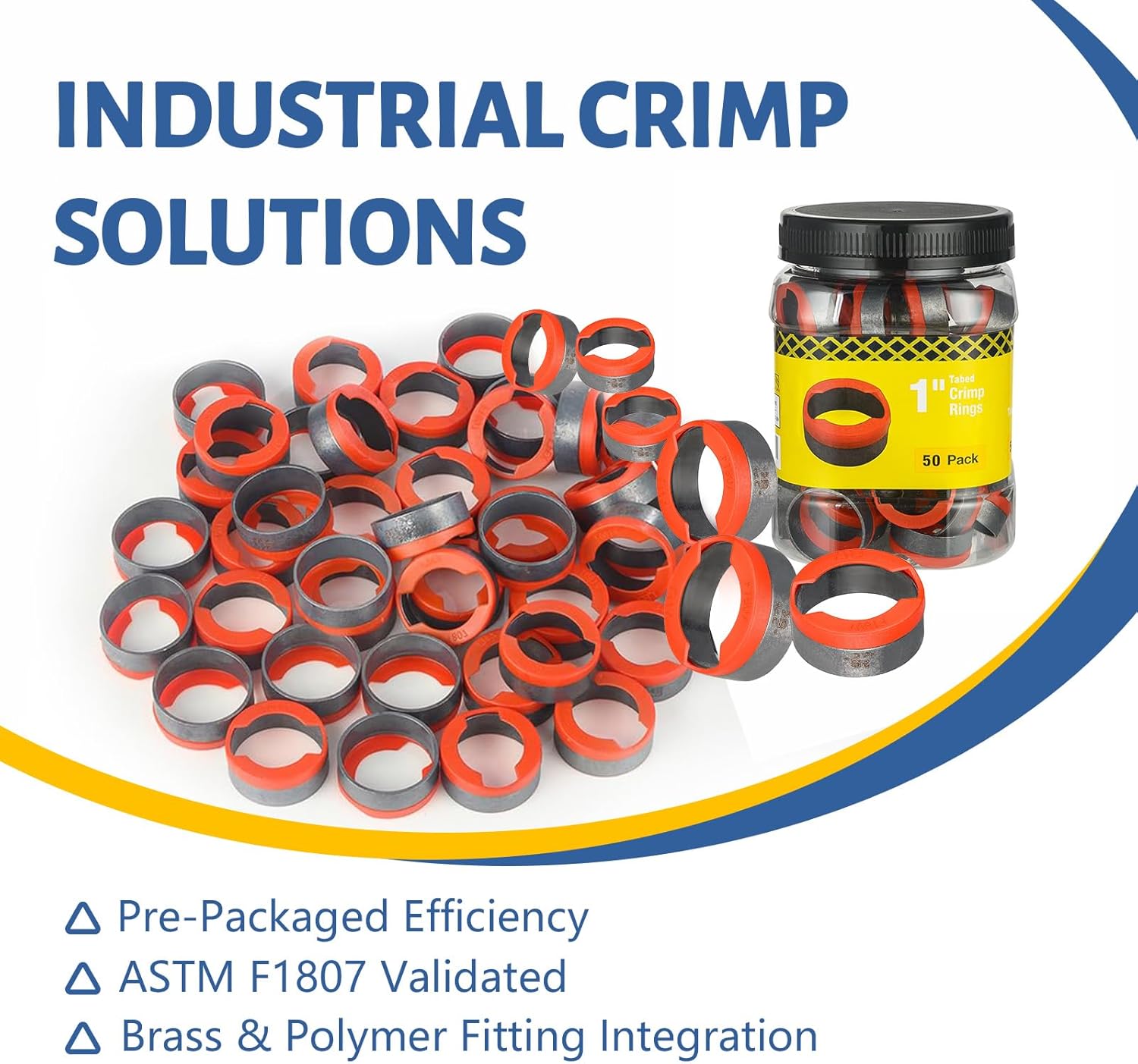 50Pcs GUOFIS PEX Copper Ring with End Stop,1-Inch Pro Pex Crimp Copper Rings for Potable Water