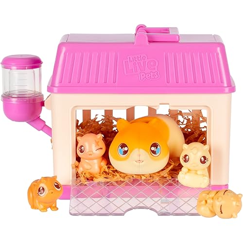 Little Live Pets Hamster Mini Interactive Toy Set, Hutch Animal Playset with 3 Surprise Babies, 20+ Sounds, Hamster Must-Haves for Ages 3+