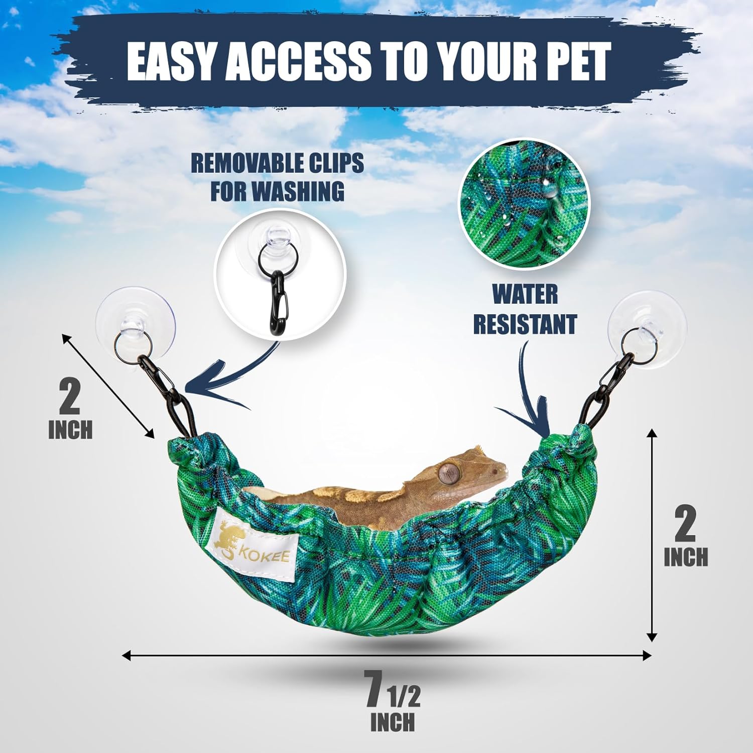 Crested Gecko Tank Accessories, Reptile Hammock, and Lizard Hammock (100% Polyester, 7.5 inches x 2 inches, one Suction Cups) Accessories Hide, Tie Dye, Blue Dots, Green Leaf, Gold Leaf