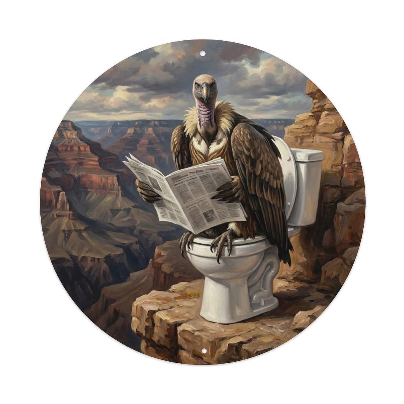Vulture On Toilet Humorous Bathroom Rocky Cliff Perch Metal Tin Sign