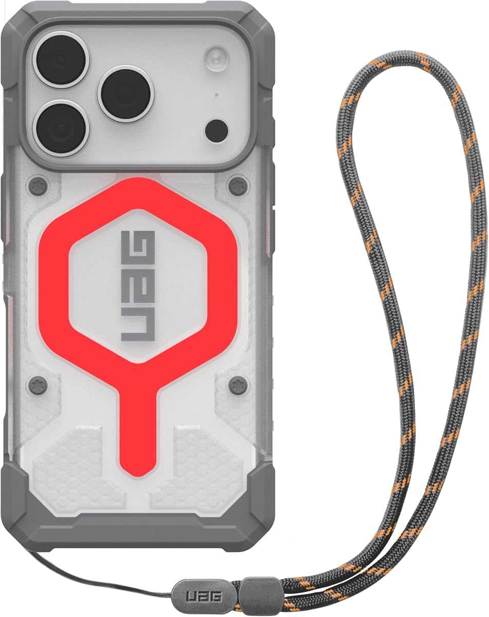 URBAN ARMOR GEAR UAG Designed for iPhone 17 Pro Case Pathfinder Clear + Wrist Lanyard Bundle - Compatible with MagSafe Luminous Glow in The Dark Military Grade Protective Cover, Active Lava