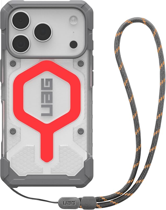 URBAN ARMOR GEAR UAG Designed for iPhone 17 Pro Case Pathfinder Clear + Wrist Lanyard Bundle - Compatible with MagSafe Luminous Glow in The Dark Military Grade Protective Cover, Active Lava