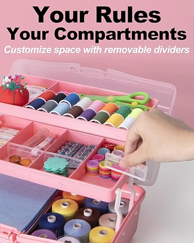 Miniatura 4 de Organizadores y Almacenamiento de Manualidades de Plástico de 3 Capas de 12 Pulgadas, Caja de Aparejos Plegable Portátil con Asa y Divisores