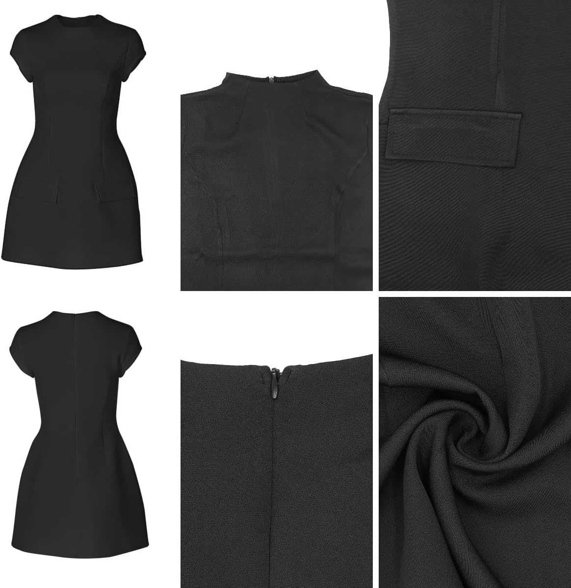 Women's Elegant Pockets Mini Dress Cap Sleeve Mock Neck Tank Short Dress Bodycon Casual Work Office A Line Dresses - Image 7