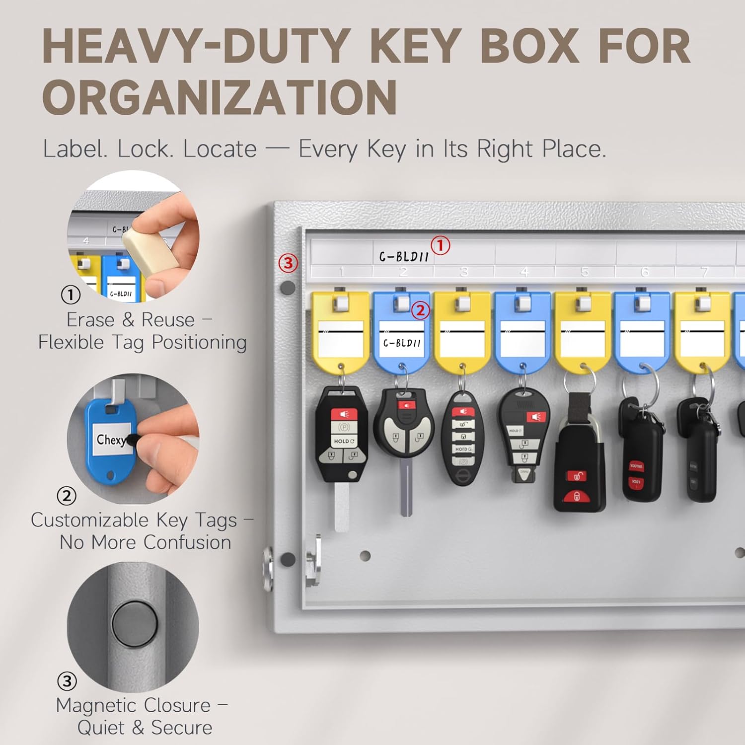 WeHere 24 Key Lock Box Wall Mount, APP Bluetooth/OTP/Wi-Fi/Fixed Code/Key Unlock, Smart Key Cabinet with Key Tag, Key Organizer Holder Box, Key Management Directory for Office, Valet, Realtor, Hotel