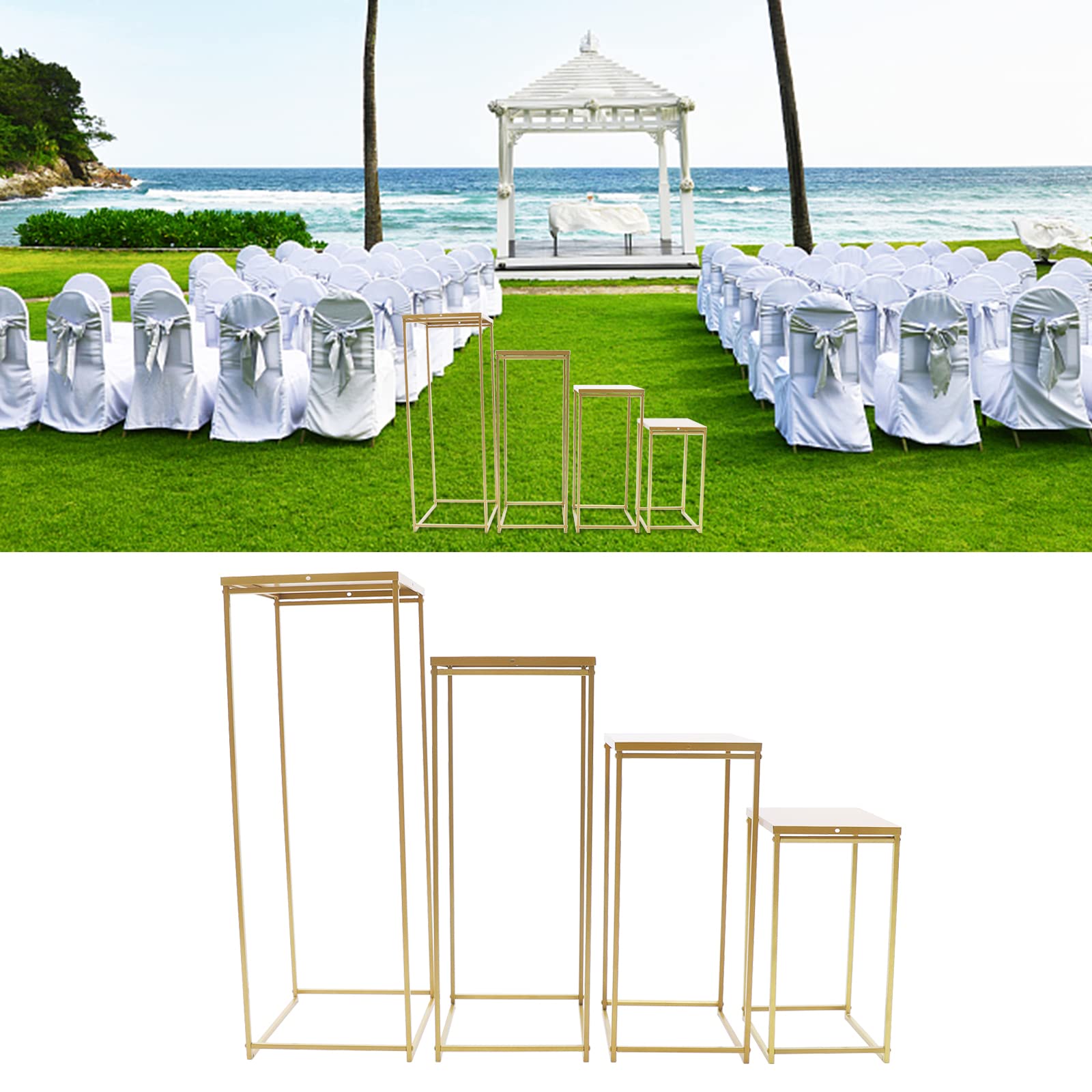 Set di 4 supporti per fiori dorati in metallo – Elegante porta fiori per matrimoni, feste e occasioni festive – Ideale come decorazione da tavolo per feste di Natale e anniversari