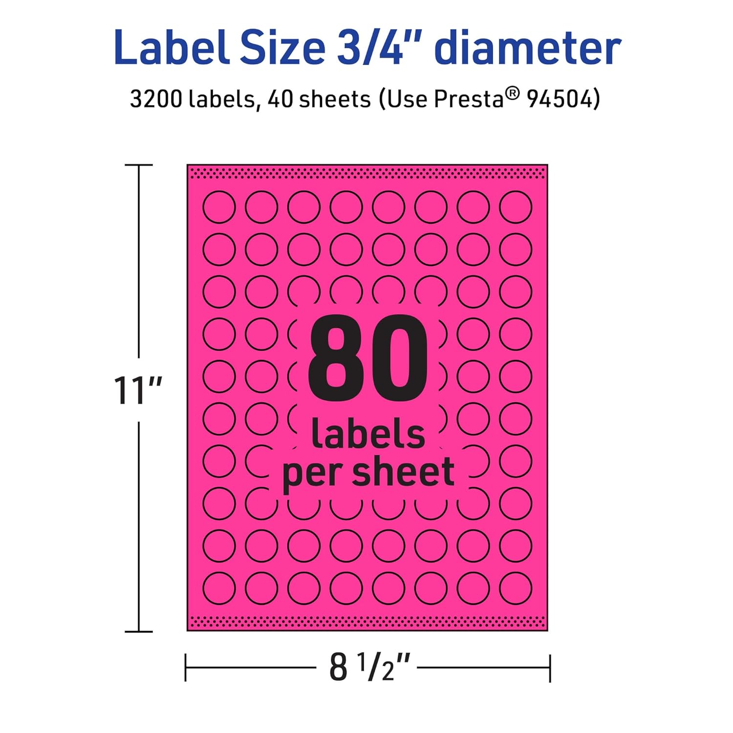 Avery Printable Round Labels, Sure Feed Technology, 3/4" Diameter, Neon Magenta Labels, Print-to-The-Edge, Laser/Inkjet, 3,200 Total, Great for Price Stickers and Mailing Seals