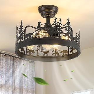 Farmhouse Rustic Ceiling Fan with Light and Remote Black Chandelier fan ...