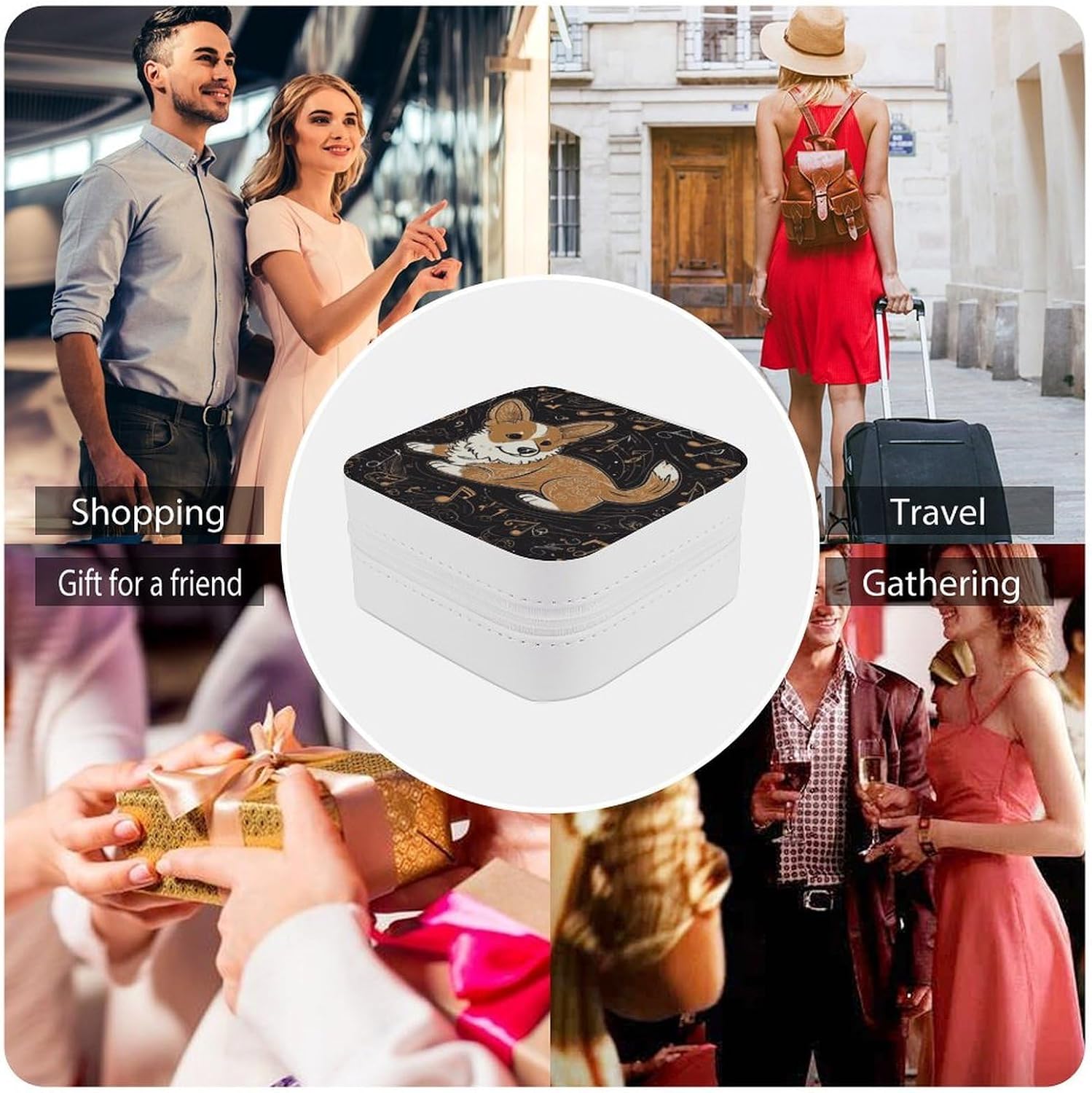 Corgi Who Loves Music Jewelry Box Personalized PU Jewelry Box Exquisite Jewelrys Organizer Case Small Portable Jewellery Storage Holder for Rings Earrings Necklaces Gifts image 5