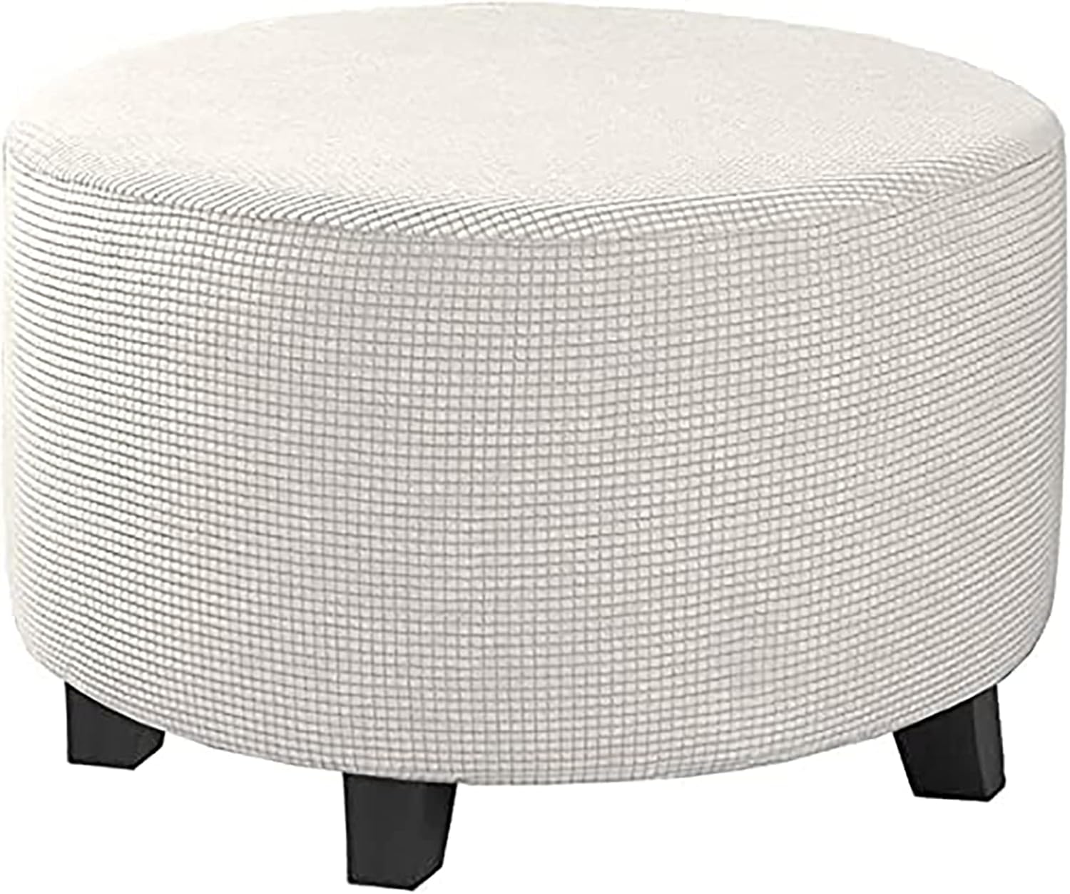 ZIKY Ottoman Slipcovers Round, Footrest Footstool Covers Stretch Fabric Storage Ottoman Covers, Textured Checked Jacquard Fabric Machine Removable Washable,White,XL