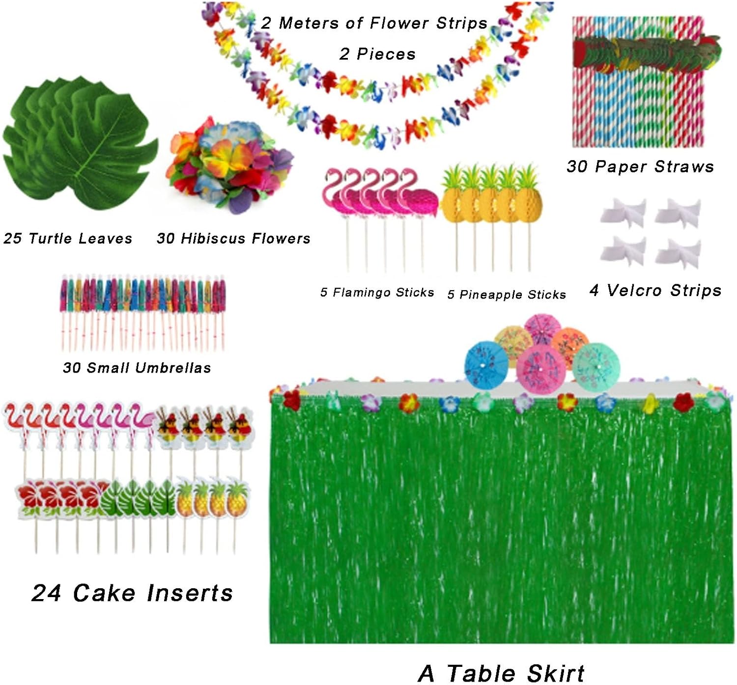 Hawaiian Table Skirt, Party Decoration Set - Tropical Herb-Style Floral Table Skirt, Perfect for Summer Beach, BBQ, or Bar Theme Parties(Green)