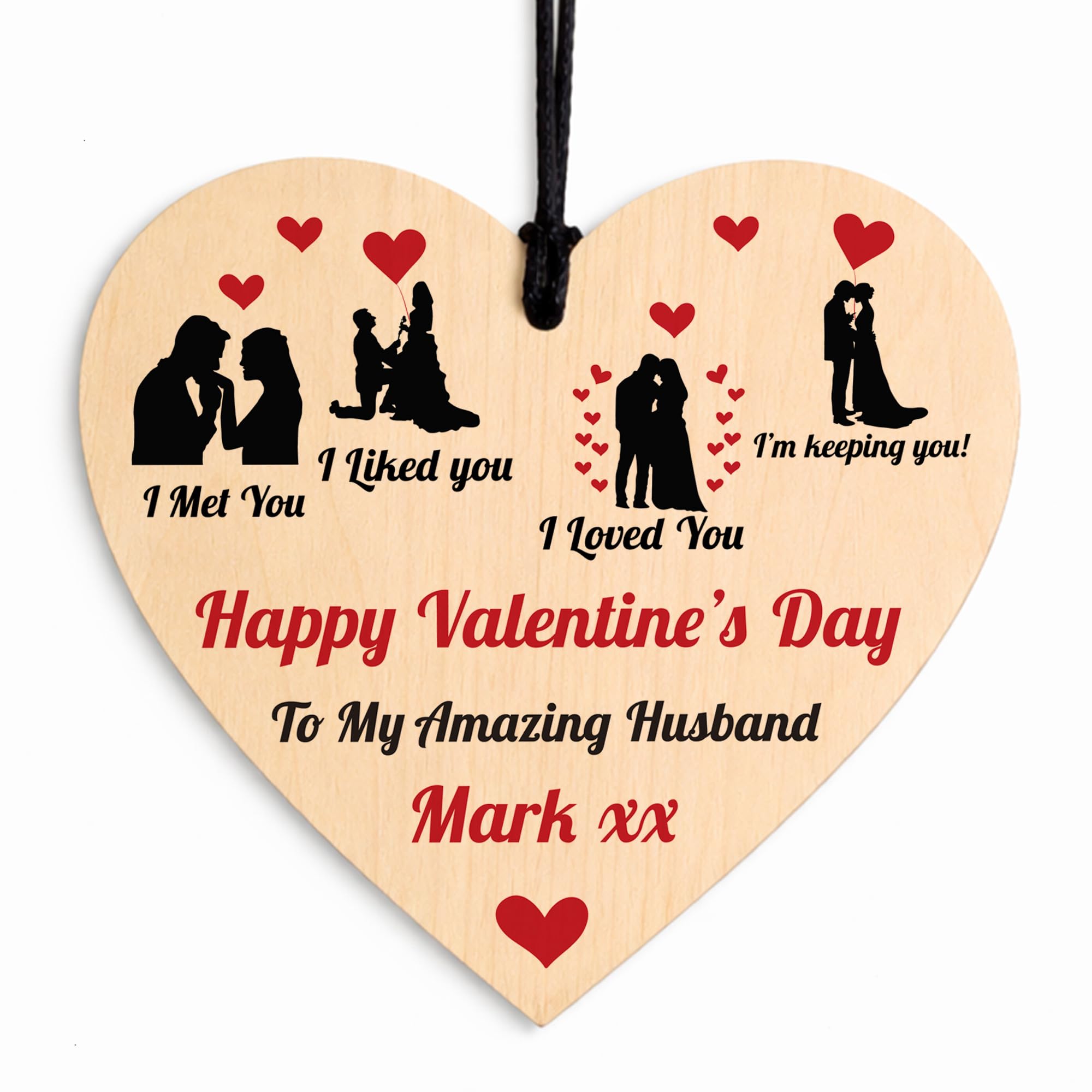 Red Ocean Personalised Valentines Day Gift For Husband, Hanging Wood Heart, Husband Gifts, Gift For Him, Gift From Wife, Romantic Gifts For Husband