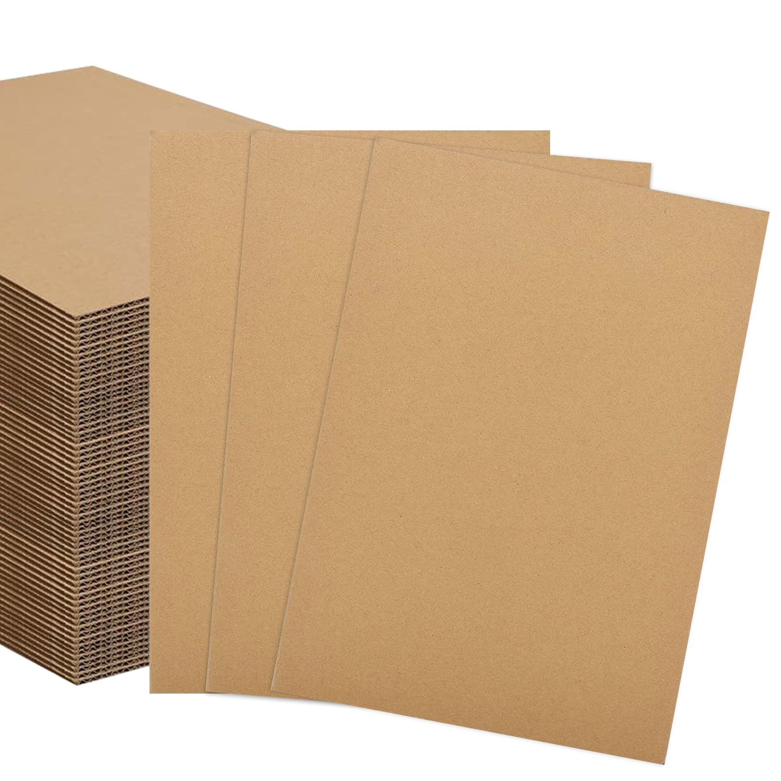 APACALI 50PCS A3 Cardboard Sheets, 400 x 300mm Corrugated, 2.5mm Thickness, Large for Crafts Packing, Brown