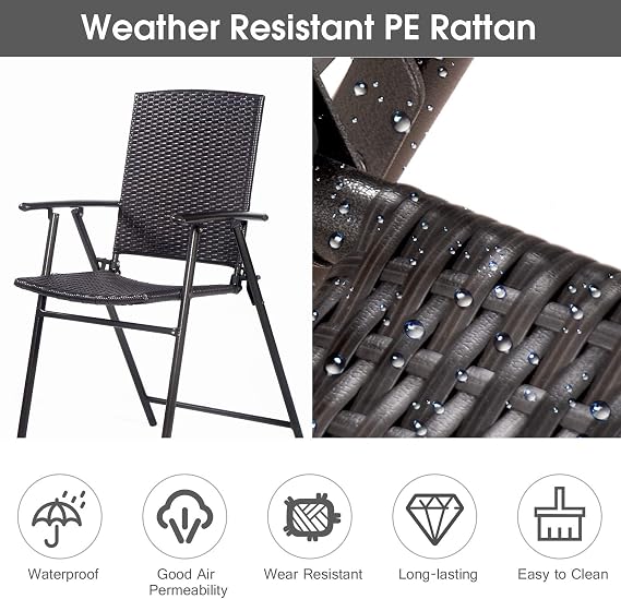 Casart Folding Wicker Rattan Bar Stool Chairs Set of 4