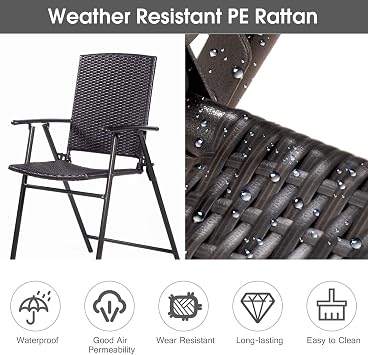 Casart Folding Wicker Rattan Bar Stool Chairs Set of 4