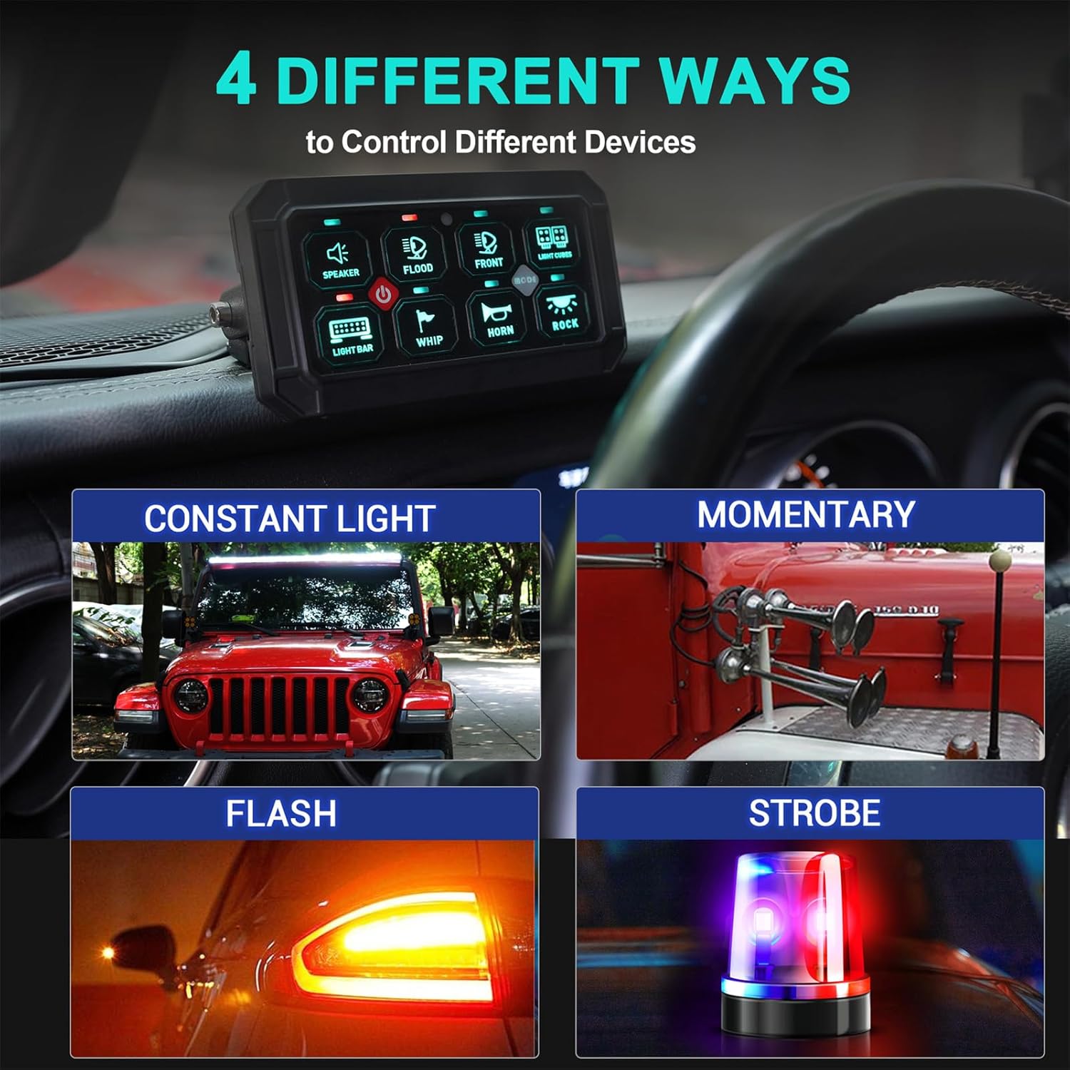 Compact 8 Circuit Control Unit Designed for Easy Installation in Cars Motorcycles and Boats Change Panel