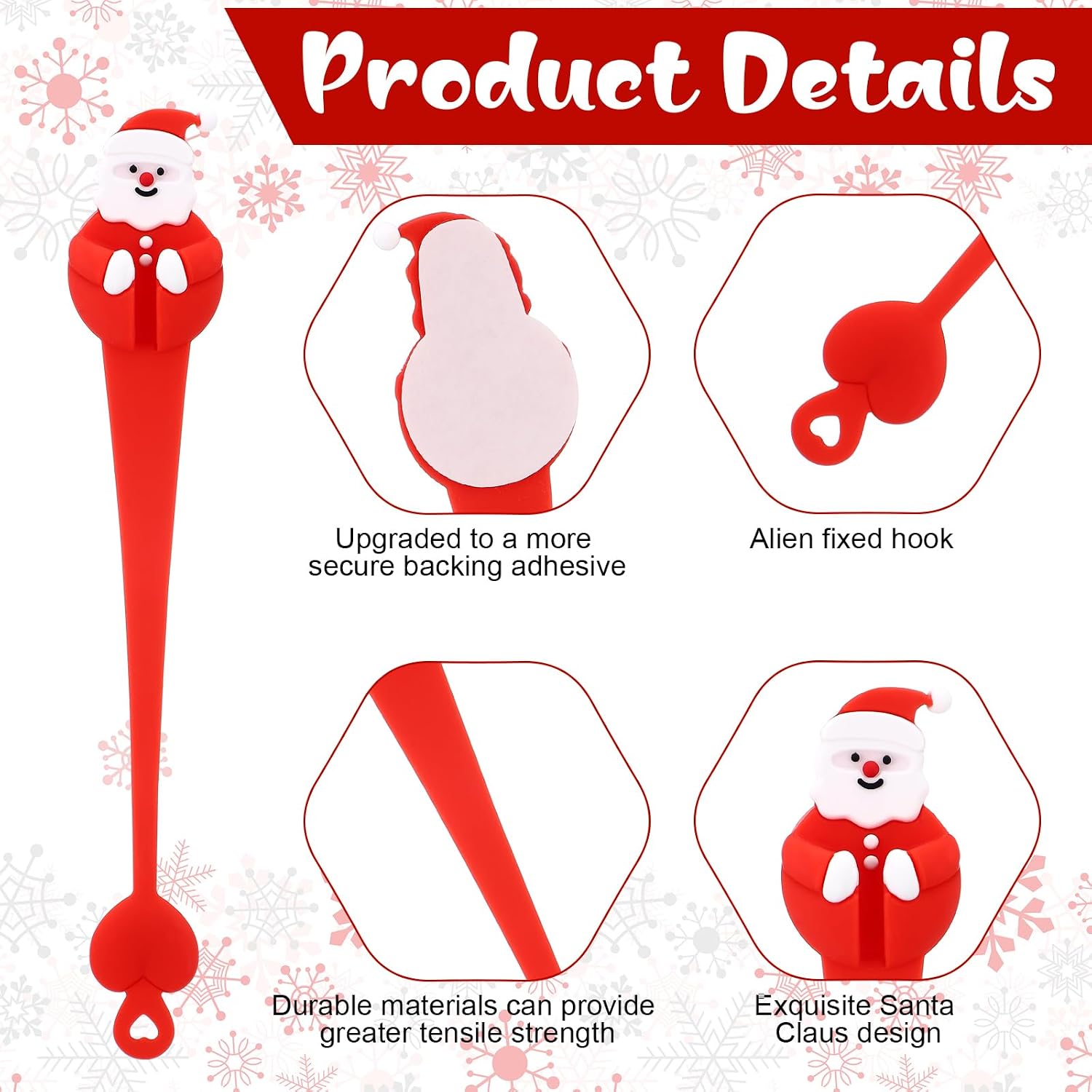 Weysat 9 Pcs Christmas Garland Hanger for Mantle Christmas Garland Hooks Wreath Ties Stocking Holder Reusable Silicone Adhesive Straps for Wreath Fireplace Mantle Stairways(Red, Green, White)