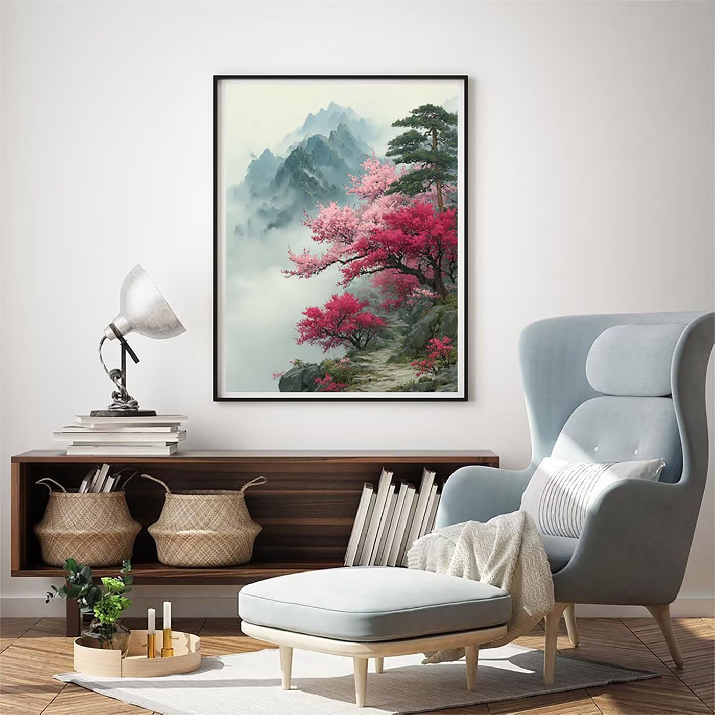 Landschaft Berg Malen Nach Zahlen Erwachsene, Paint by Numbers Adult Anfänger Set, Heimwerk Malen Nach Zahlen Kinder Mit Rahmen, 3 Pinsel und 36 Acrylfarbe Als für Deko Wohnzimmer 60 x 80 cm BJHDK681