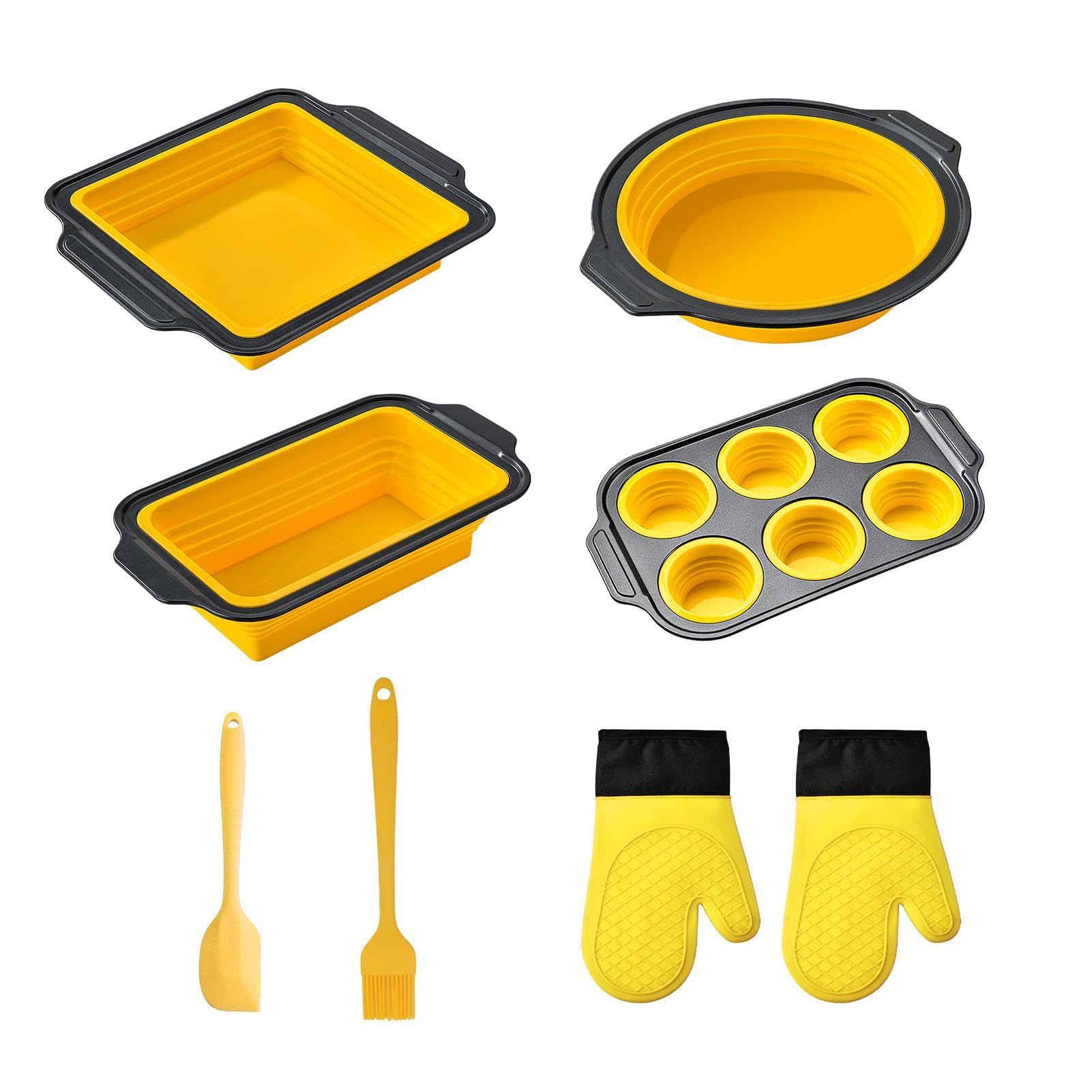 Silikon-Backform Stapelbar & spülmaschinenfest | mit Topflappen, Teigschaber und Backpinsel, spülmaschinenfest für Brot, Kekse, Eier, Toaster, Backofen & Küche