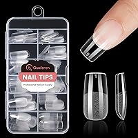 Vista 13 de Quaferen 500 puntas de uñas transparentes de gel suave de media cubierta, uñas postizas medianas con forma de almendra, puntas curvas para uñas