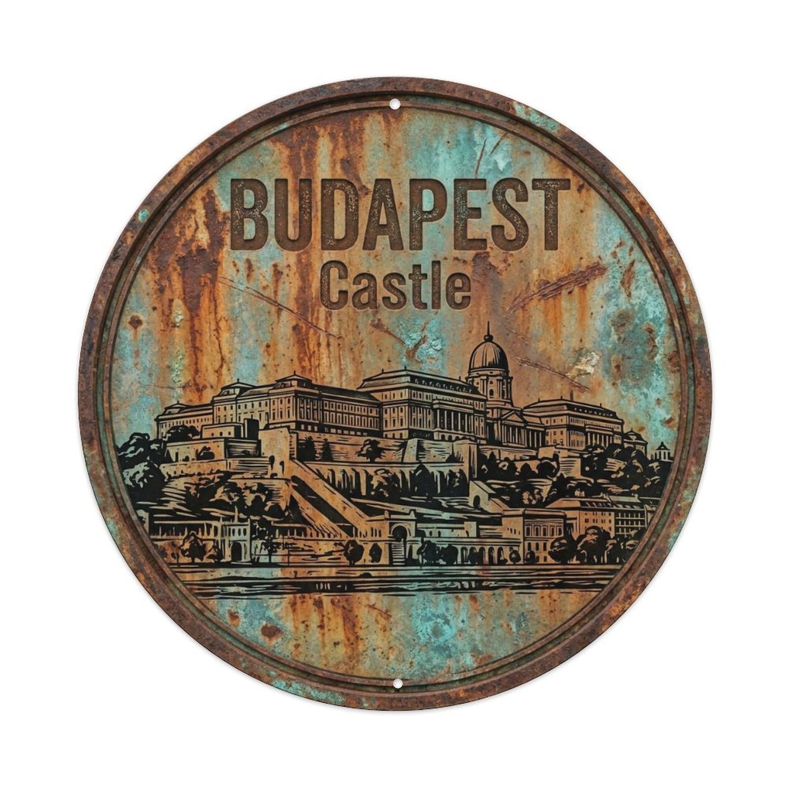 Vintage Travel Budapest Hungary Castle Metal Tin Sign
