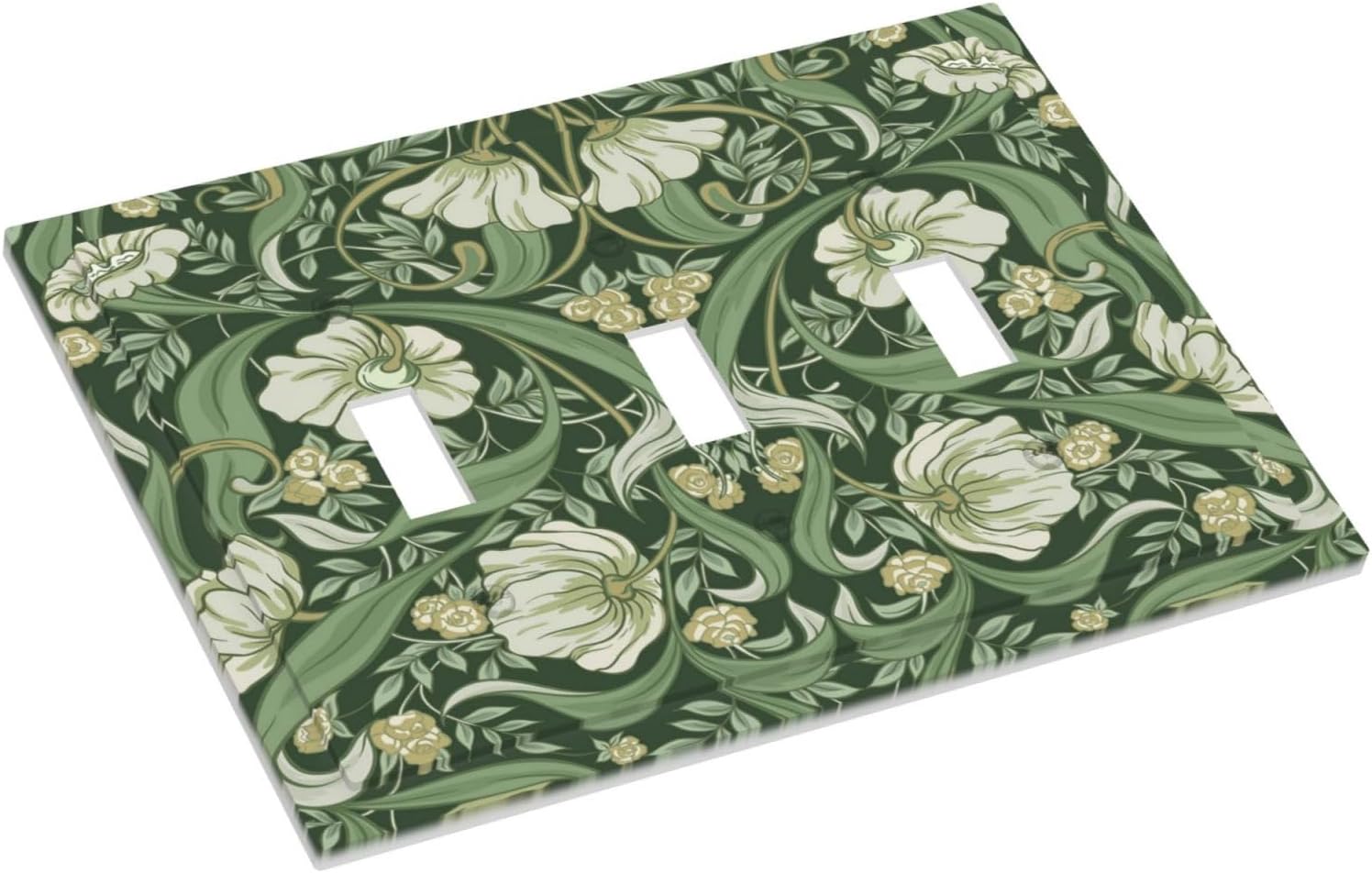 Vintage Floral William Morris Plant Flower Green Leaves Decorative Switch Plates 3 Gang Wall Plate Triple Toggle Light Switch Cover Faceplate Electrical Wall Panels for Bedroom Living Room Decor image 3