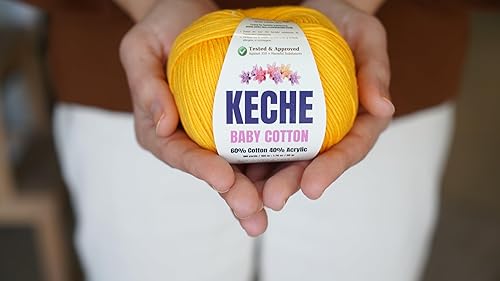 Miniatura 3 de Keche Hilo de algodón, 60% algodón, 40% hilo acrílico, hilo de algodón suave para ganchillo y tejer, hilo amigurumi, 1 madejabola, 1.76 onzas, 180