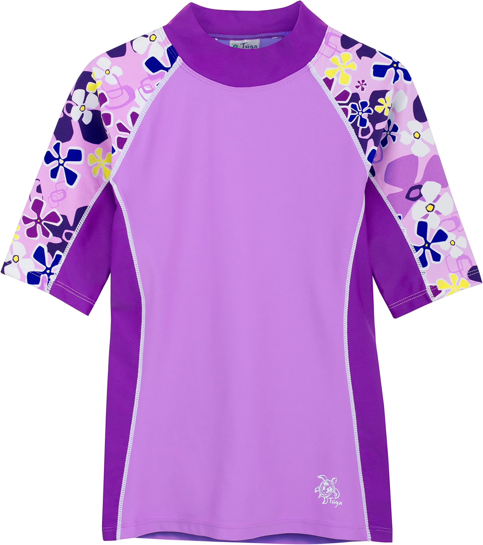 Tuga Girls Short Sleeve Rash Guard Children 1-14 Years, UPF 50+ Sun Protection Swim Shirt